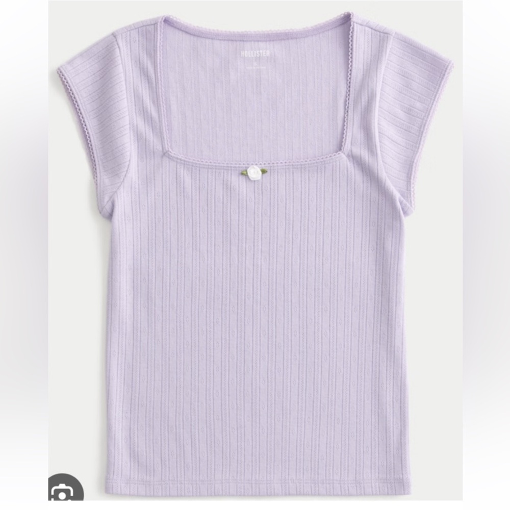Hollister women's pointelle square neck lavender tee s small